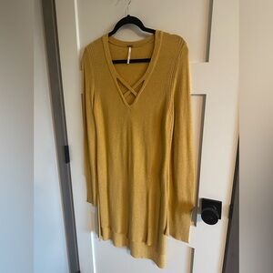 Free People Mustard V-Neck Sweater